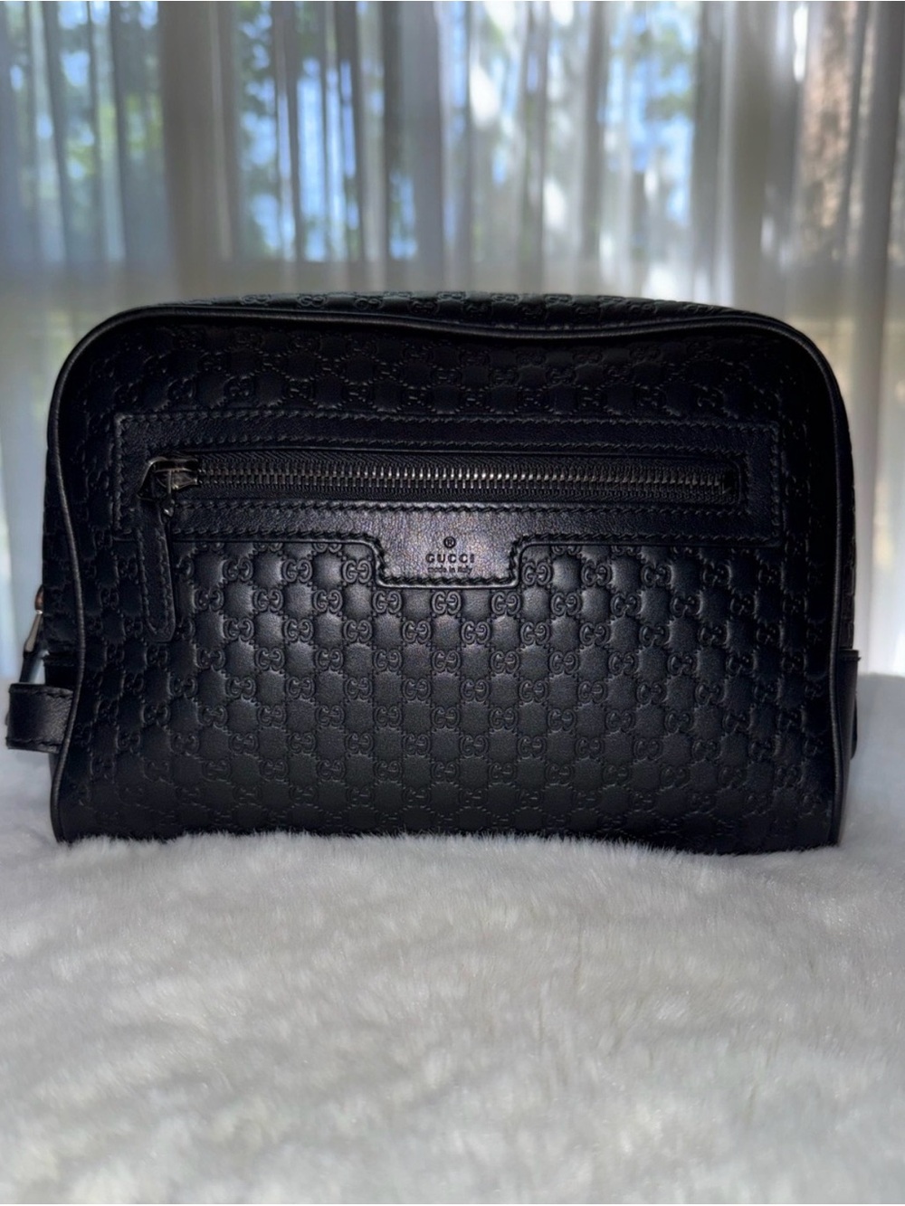 Gucci Guccissima Black Leather Cosmetic Toiletry Bag
